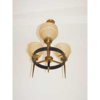 Lampa wisząca vintage z trzema szklanymi kloszami